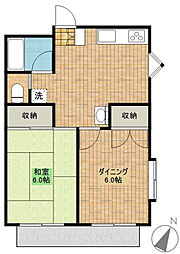 ドミシルサカエA 2階2DKの間取り