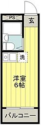 熊野町ハイツ ワンルームの間取図画像