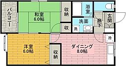 神木ハイツ1号棟 2DKの間取図画像