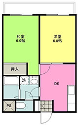 サンエイマンション2号棟 2DKの間取図画像