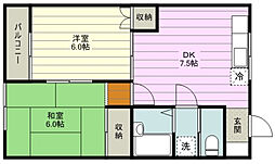 リエス鶴瀬 2DKの間取図画像