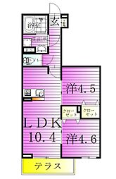 セレスティア南花畑III 3階2LDKの間取り