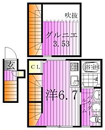 ハナテラス竹ノ塚 2階ワンルームの間取り