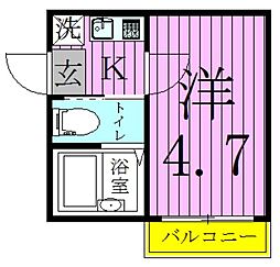 サンモール竹ノ塚 1階1Kの間取り