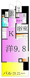 サンクレール荒川ブランガーデン 15階ワンルームの間取り
