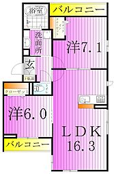 Riziere六町 3階2LDKの間取り