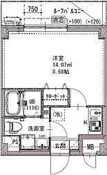 GENOVIA六町 1Kの間取図画像