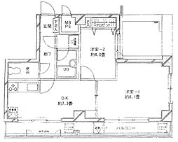 パペーテ千住新橋 2DKの間取図画像