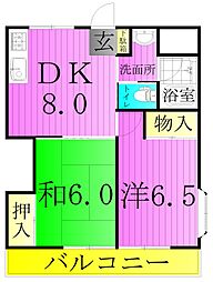 ヴェラハイツ扇 2DKの間取図画像
