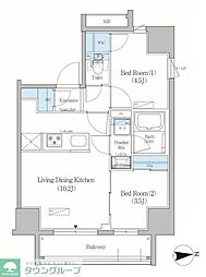 都営大江戸線 新御徒町駅 徒歩4分の賃貸マンション 5階2LDKの間取り