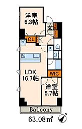 クレジデンス東銀座 2階2LDKの間取り