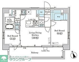 プライムブリス浅草蔵前 13階2LDKの間取り