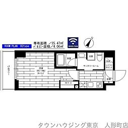 ステージグランデ日本橋人形町 8階1Kの間取り
