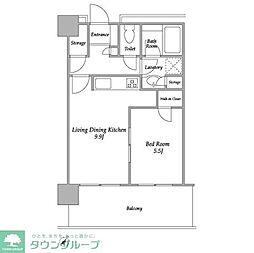 プラザタワー勝どき 34階1LDKの間取り