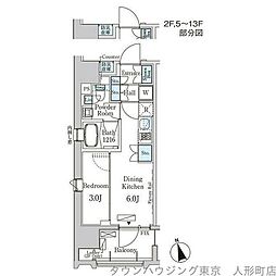 プライマル中央ＭＩＮＡＴＯ 13階1DKの間取り