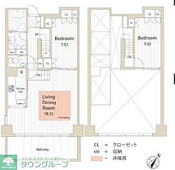 富士見イースト 3階2LDKの間取り