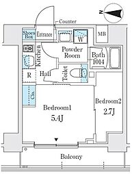 ヴァンクール菊川駅前 3階2Kの間取り