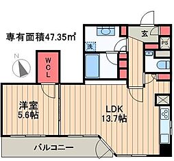 ドゥーエ銀座イーストI 11階1LDKの間取り