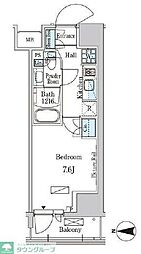 パークアクシス入谷 7階1Kの間取り