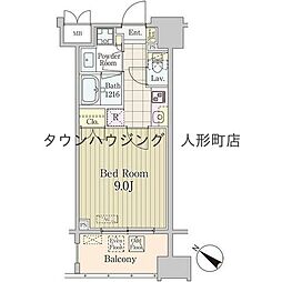 グランパレス東京八重洲アベニュー 9階1Kの間取り
