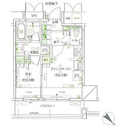 レフィール築地レジデンス 1DKの間取図画像