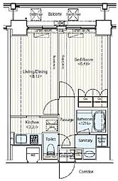 ドゥーエ新富町 1LDKの間取図画像