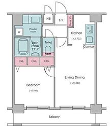 レジディア新川 1LDKの間取図画像