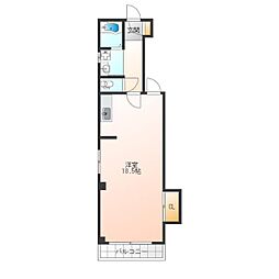 ハイツキンリュウ 2階ワンルームの間取り