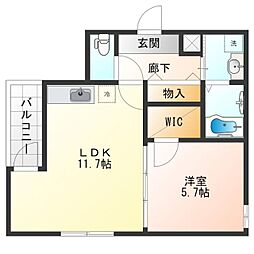 フジパレス西住之江III番館 2階1LDKの間取り