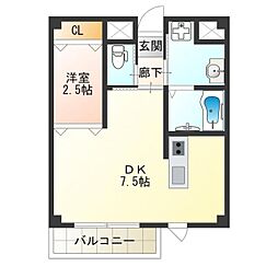 ワンプレイス天王寺駅前 2階1DKの間取り