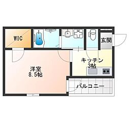 Casad'oro清水丘 1Kの間取図画像