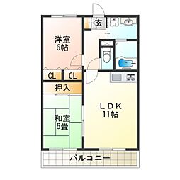リアライズ花園町 2LDKの間取図画像
