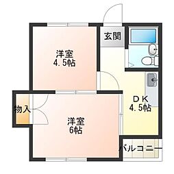 メゾンドール玉出 2DKの間取図画像