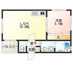 シティコート岸里玉出 1LDKの間取図画像