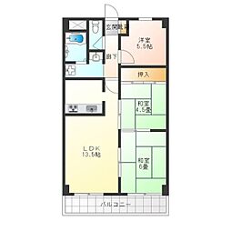 朝日プラザ天下茶屋2 3LDKの間取図画像