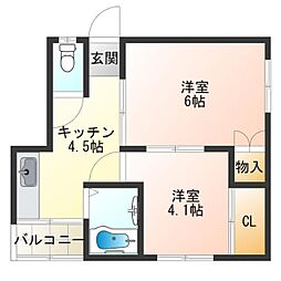 エクセル新開コーポ 2Kの間取図画像
