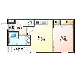 フジパレス松虫通EAST 1LDKの間取図画像