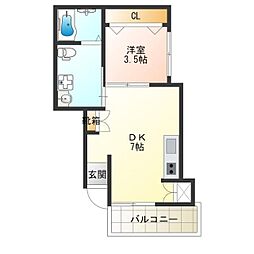 セントラルタマデ88 1DKの間取図画像
