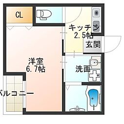 IResidence天王寺 1Kの間取図画像