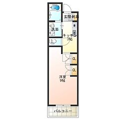 ルシエル難波 1Kの間取図画像