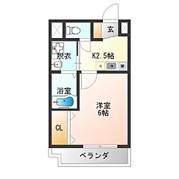 インペリアル玉出 1Kの間取図画像