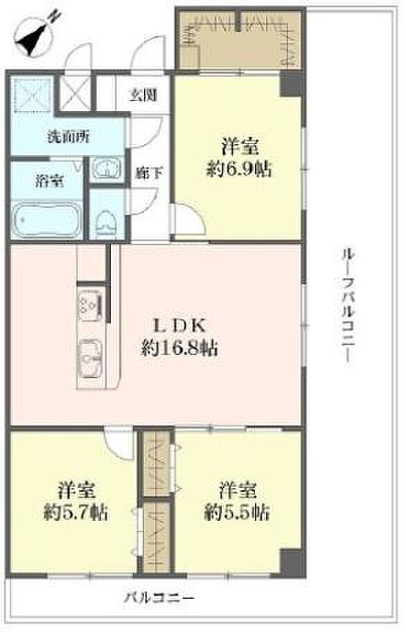 ハイマート春日部(3LDK) 5階/508の間取り