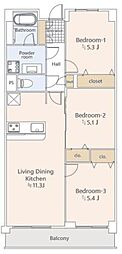 越谷北ローヤルコーポ 3LDKの間取図画像