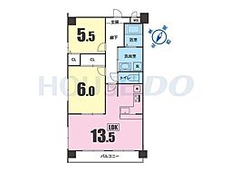 ラコート三宮 2LDKの間取図画像