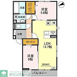朝霞市溝沼2丁目アパート 2LDKの間取図画像