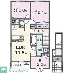GROVE STAGE A棟 2LDKの間取図画像