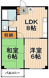 ノースヒルズ平和台 2DKの間取図画像