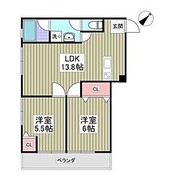 羽根木ファミリーマンション 2DKの間取図画像