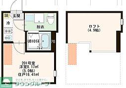 西武新宿線 武蔵関駅 徒歩9分の賃貸アパート 2階ワンルームの間取り