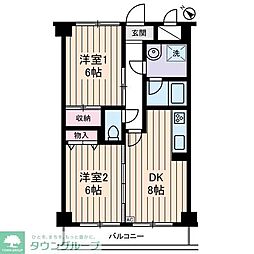 プラスパ小山 3階2DKの間取り